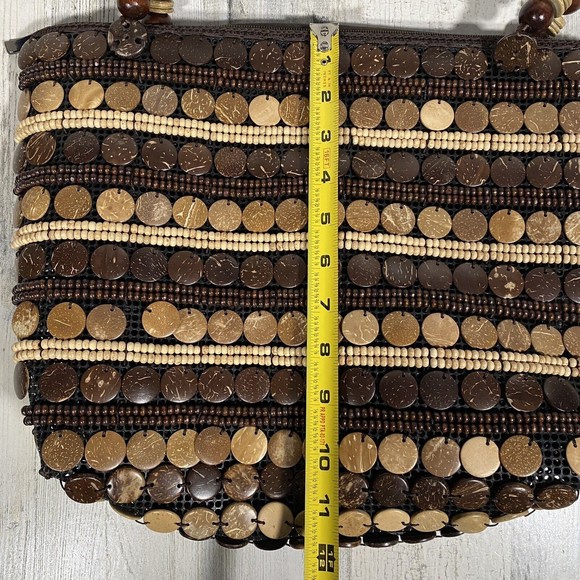 Handmade Coco Bead Shoulder Bag Brown Tan Boho Artsy Eclectic Beachy Resort Wear - Picture 5 of 8